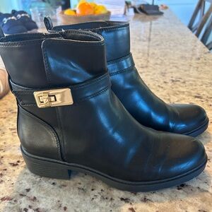 Giani Bernini Black Ankle Boots with Gold Buckle Accent